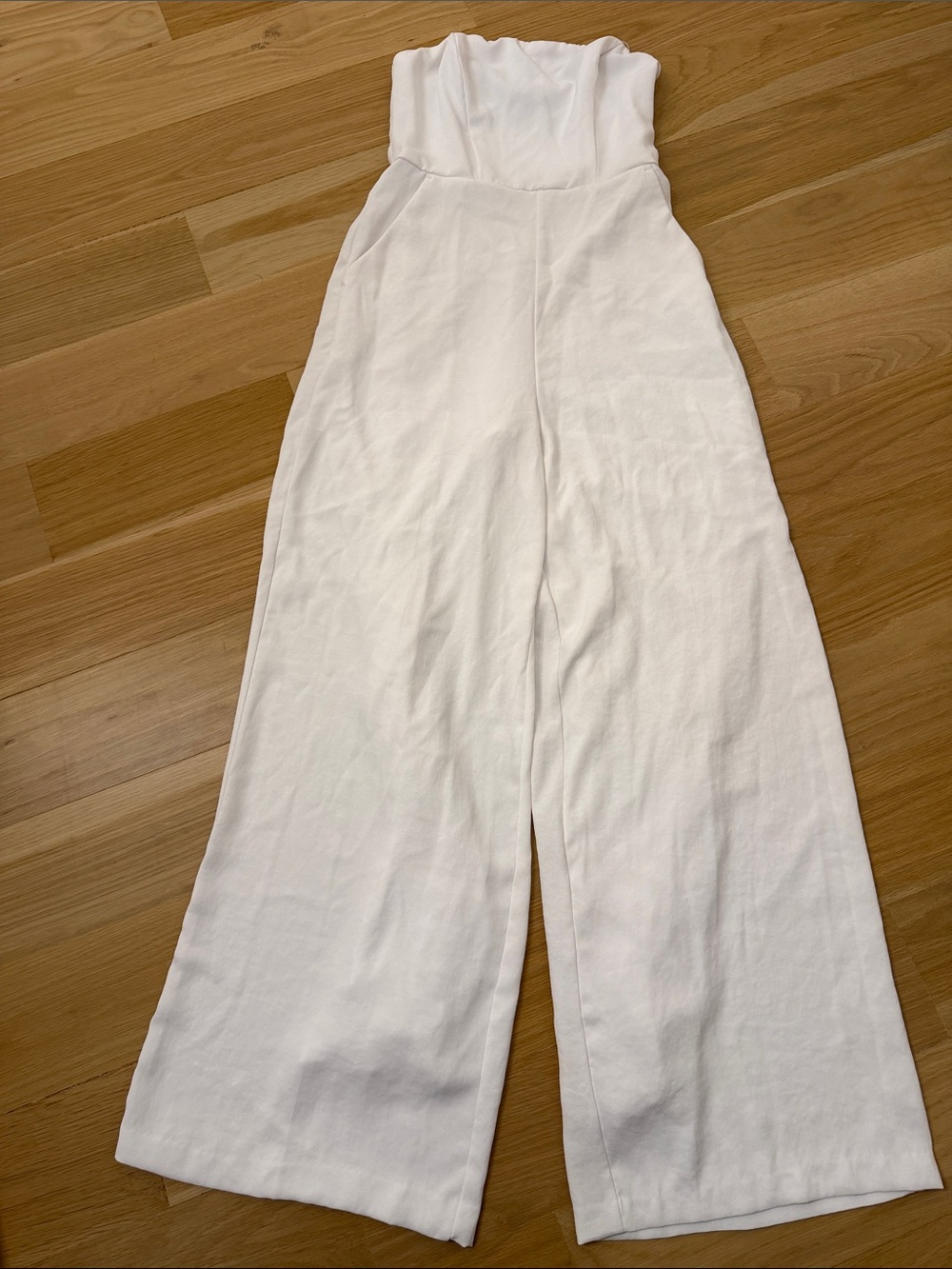 Express Strapless Wide-Leg Jumpsuit in White